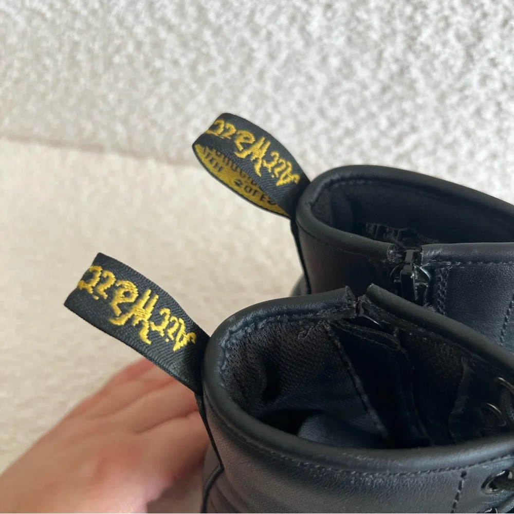 Dr Martens Kids Junior 1460‎ Softly T Leather Lace Up Black Combat Boots Size 13